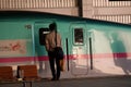 The man waiting to access the shinkansen bullet train at Sendai station. Royalty Free Stock Photo